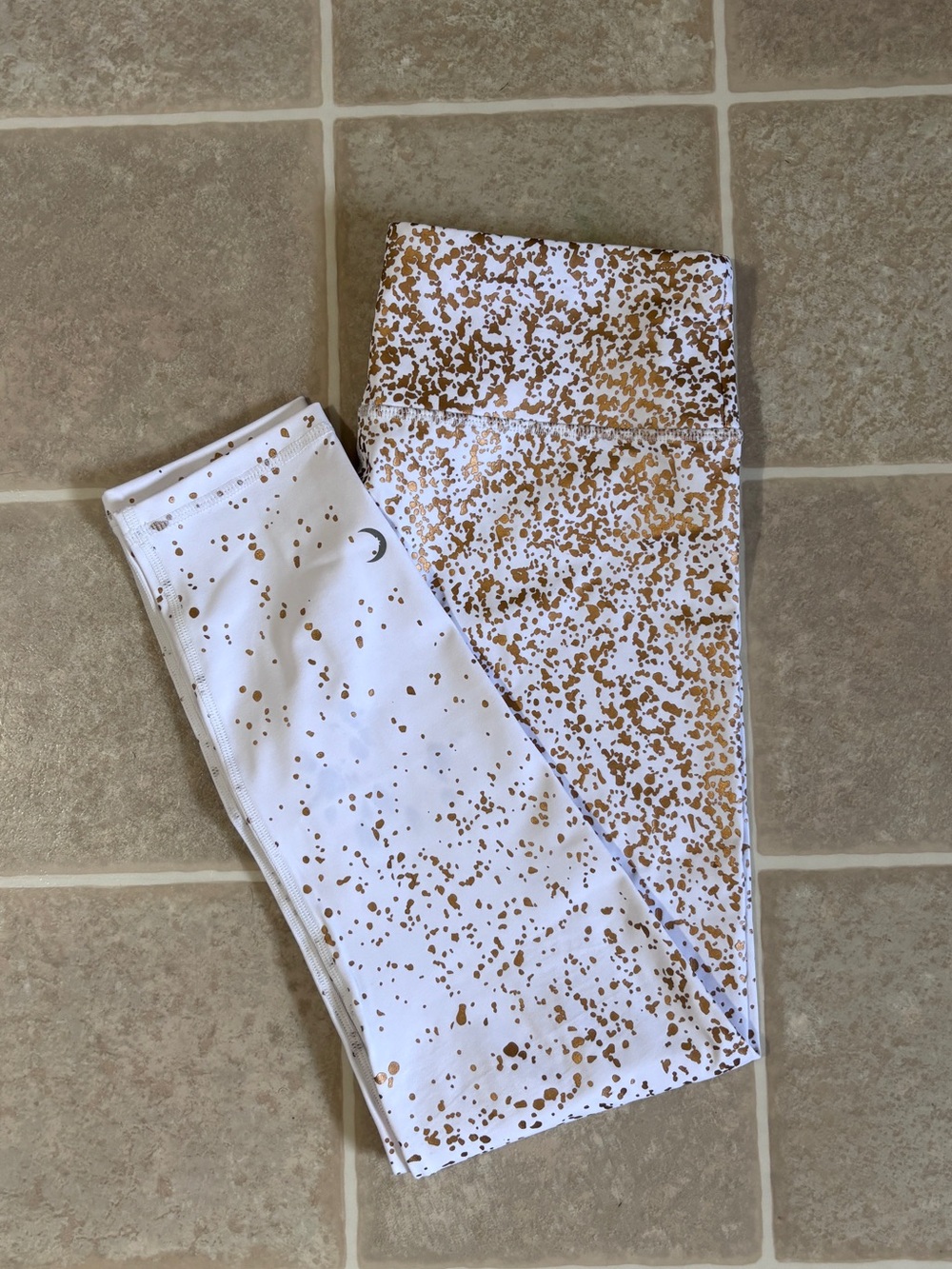 ZYIA White Crop Leggings with Gold Speckle Print